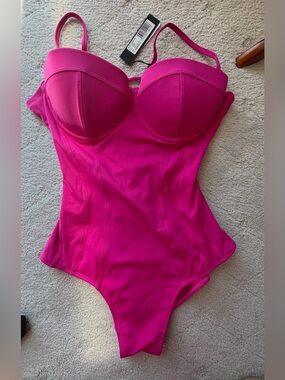 Nwt Ta3 push up Hot Pink One-Piece Pushy Bustier Swimsuit s L Reg/long  size B/c